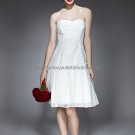 A-line White Chiffon Less 100$ Short Evening Dress Bridal Dress Strapless Beach Wedding Dress