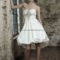 A-line White Taffeta Beaded Short Evening Dress Bridal Dress Strapless Beach Wedding Dress