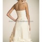 A-line Champagne Taffeta Flower Edge Short Evening Dress Bridal Dress Strapless Beach Wedding Dress