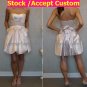 A-line Champagne Satin Short Evening Dress & Pocket Bridal Dress Strapless Beach Wedding Dress