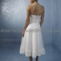 White Chiffon Lace Applique Short Evening Dress Bridal Dress Strapless Calf Length Wedding Dress