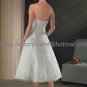 A-line White Satin Lace Applique Short Evening Dress Bridal Dress Thin Straps Beach Wedding Dress