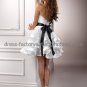 Layered Dress White Satin Black Sash Short Evening Dress Bridesmaid Dress Strapless Wedding Dress