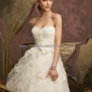 A-line White Tassel Organza Lace Bridal Dress Strapless Knee Length Beach Wedding Dress