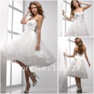 A-line White Organza Lace Short Bridal Dress Beaded Strapless Knee Length Beach Wedding Dress