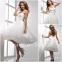 A-line White Organza Lace Short Bridal Dress Beaded Strapless Knee Length Beach Wedding Dress