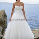 A-line White Tiered Tulle Bridal Dress Beaded Flowers Ankle Length Beach Wedding Dress