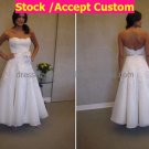 A-line White Organza Alencone Lace Bridal Dress Ankle Length Beach Wedding Dress