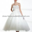 A-line White Tiered Tulle Bridal Dress Beaded Flowers Ankle Length Beach Wedding Dress S103