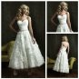 A-line White Tiered Tulle Lace Bridal Dress Handmade Flowers Ankle Length Beach Wedding Dress