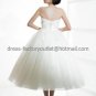 A-line White Tiered Tulle Bridal Dress Beaded Flowers Ankle Length Beach Wedding Dress S103