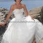 A-line White Tiered Tulle Bridal Dress Beaded Flowers Ankle Length Beach Wedding Dress