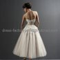 A-line Champagne Sash Tulle Bridal Dress Lace Applique Ankle Length Beach Wedding Dress