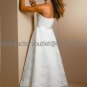 A-line White Satin Short Prom Dress Lace Bridal Dress Strapless Calf Length Beach Wedding Dress