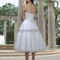 A-line White Organza Lace Short Bridal Dress Beaded Strapless Calf Length Beach Wedding Dress