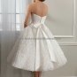 A-line White Organza Lace Bridal Dress Strapless Calf Length Beach Wedding Dress