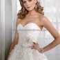 A-line White Organza Lace Bridal Dress Strapless Calf Length Beach Wedding Dress