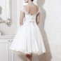 A-line White Chiffon Short Sleeves Lace Bridal Dress Strapless Calf Length Beach Wedding Dress