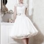 A-line White Chiffon Short Sleeves Lace Bridal Dress Strapless Calf Length Beach Wedding Dress
