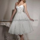 A-line White Organza Lace Short Bridal Dress Beaded Strapless Calf Length Beach Wedding Dres S59
