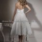 A-line White Organza Lace Short Bridal Dress Beaded Strapless Calf Length Beach Wedding Dres S59