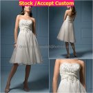 A-line White Organza Embroidery Short Bridal Dress Strapless Knee Length Beach Wedding Dres S43