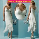 A-line White Chiffon Embroidery Short Bridal Dress V-neck Ankle Length Beach Wedding Dres S44