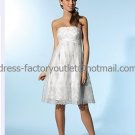 A-line White Ivory Lace Bridal Dress Strapless Empire Knee Length Beach Wedding Dress S35