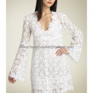 A-line White Ivory Lace Bridal Dress Long Sleeves Knee Length Beach Wedding Dress S158