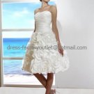 A-line White Ivory Organza Flowers Bridal Dress Strapless Knee Length Beach Wedding Dress