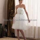 A-line White Ivory Lace Tulle Bridal Dress Strapless Empire Knee Length Beach Wedding Dress W511