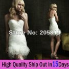 White Organza Feather Flowers Short Bridal Dress Strapless Thigh Length Beach Wedding Dress