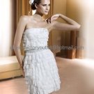White Ivory Cascading Chiffon Bridal Dress Strapless Beaded Knee Length Beach Wedding Dress S96