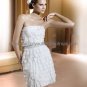 White Ivory Cascading Chiffon Bridal Dress Strapless Beaded Knee Length Beach Wedding Dress S96