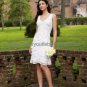 V-neck Cascading White Lace Taffeta Short Bridal Dress Knee Length Beach Wedding Dress W509