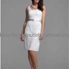 White Ivory Short Lace Bridal Dress Satin Sash Jewel Round Neck Knee Length Beach Wedding Dress W564
