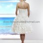 A-line White Ivory Organza Flowers Bridal Dress Strapless Knee Length Beach Wedding Dress