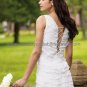 V-neck Cascading White Lace Taffeta Short Bridal Dress Knee Length Beach Wedding Dress W509