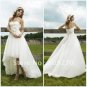 White Ivory Pink Sash Bridal Dress Strapless Short Front Long Back Hi-low Beach Wedding Dress