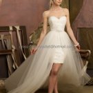 Beige Ivory Tulle Lace Bridal Dress Strapless Short Front Long Back Hi-low Beach Wedding Dress