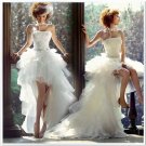 Ivory Organza Tiered Bridal Dress Strapless Short Front Long Back Hi-low Beach Wedding Dress