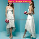 Ivory Lace Applique Short Bridal Dress Strapless High Front Low Back Hi-low Beach Wedding Dress