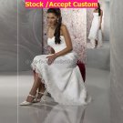 White Lace Applique Short Bridal Dress Strapless High Front Low Back Hi-low Beach Wedding Dress