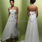 Ivory Pleated Chiffon Short Bridal Dress Strapless Asymmetrical Hi-low Beach Wedding Dress