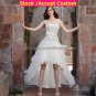 White Organza Tiered Bridal Dress Strapless Short Front Long Back Hi-low Beach Wedding Dress