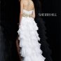 White Organza Gold Beads Bridal Dress Strapless Short Front Long Back Hi-low Beach Wedding Dress