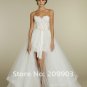 White Ivory Organza Lace Bridal Dress Strapless Short Front Long Back Hi-low Beach Wedding Dress