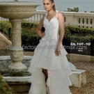 Ivory Organza Tiered Bridal Dress Halter Short Front Long Back Hi-low Beach Wedding Dress
