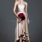 Champagne Satin Bridal Evening Dress One Shoulder High Front Low Back Hi-low Beach Wedding Dress