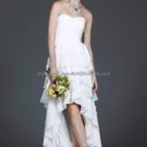 White Chiffon Bridal Evening Dress Strapless High Front Low Back Hi-low Beach Wedding Dress